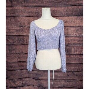 Rewind Milkmaid Long Sleeve Crop Top Juniors Large Lavender Floral Balloon Sleev